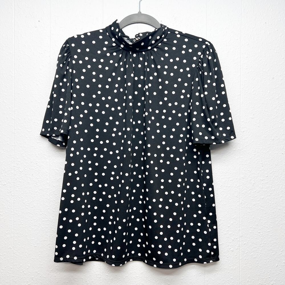 Perseption Concept Mock Neck Polka Dot Top Womens XL Party Evening Career Office